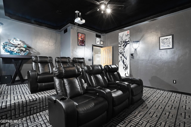 3089 Snowy Point Dr, El Paso, TX 79938 - home theater room featuring a ceiling fan and baseboards