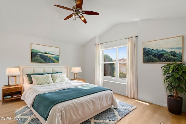 6140 Los Robles Dr, El Paso, TX 79912 - bedroom featuring light wood-style flooring, vaulted ceiling, and ceiling fan