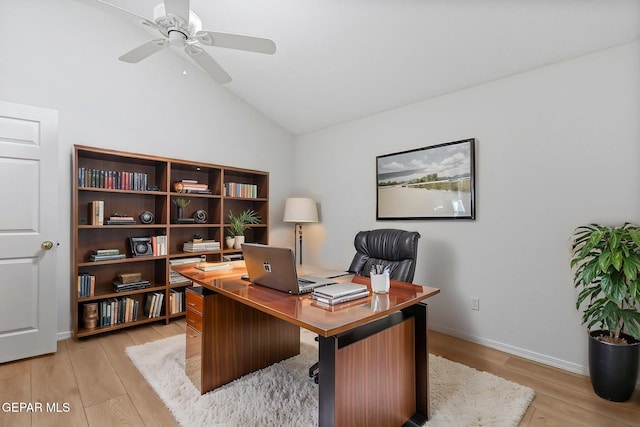 6140 Los Robles Dr, El Paso, TX 79912 - office space featuring vaulted ceiling, light wood-style flooring, and ceiling fan