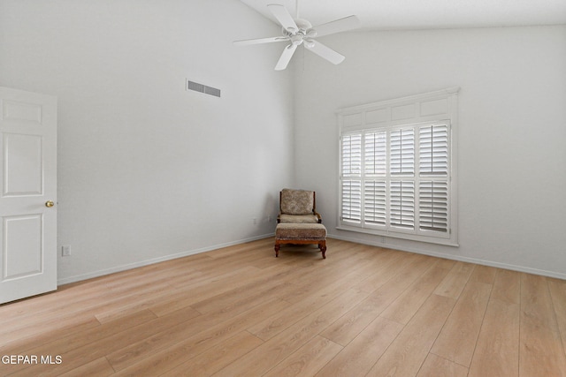 6140 Los Robles Dr, El Paso, TX 79912 - unfurnished room featuring ceiling fan, wood finished floors, and high vaulted ceiling