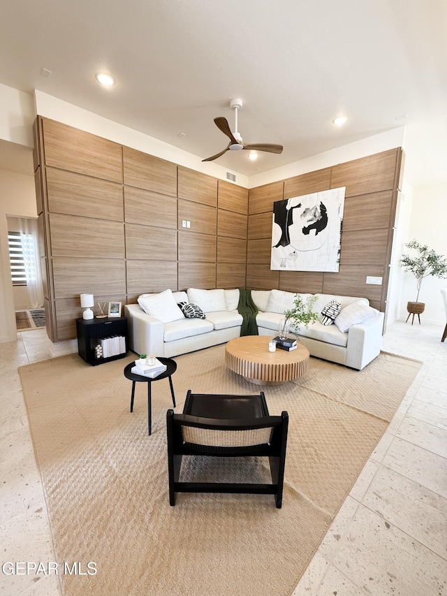 15101 Steer Dr, El Paso, TX 79938 - living room featuring a ceiling fan and recessed lighting