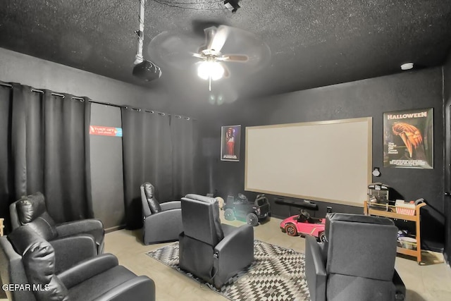 4729 Joseph Rodriguez Dr, El Paso, TX 79938 - home theater room featuring ceiling fan and a textured ceiling