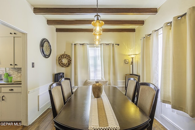 3244 Richmond Ave, El Paso, TX 79930 - dining space with wood finished floors, beam ceiling, and wainscoting