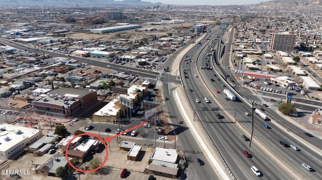 716 N Glenwood St, El Paso, TX 79905 - aerial view of property's location with a main thoroughfare, a mountainous background, and nearby urban area