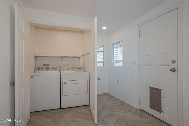 12033 Fred Carter Dr, El Paso, TX 79936 - laundry room featuring separate washer and dryer, recessed lighting, and baseboards