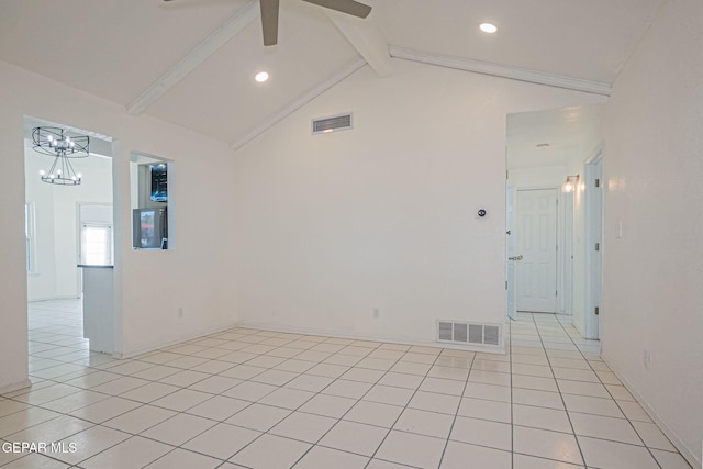 12033 Fred Carter Dr, El Paso, TX 79936 - spare room featuring ceiling fan, a chandelier, recessed lighting, and light tile patterned floors