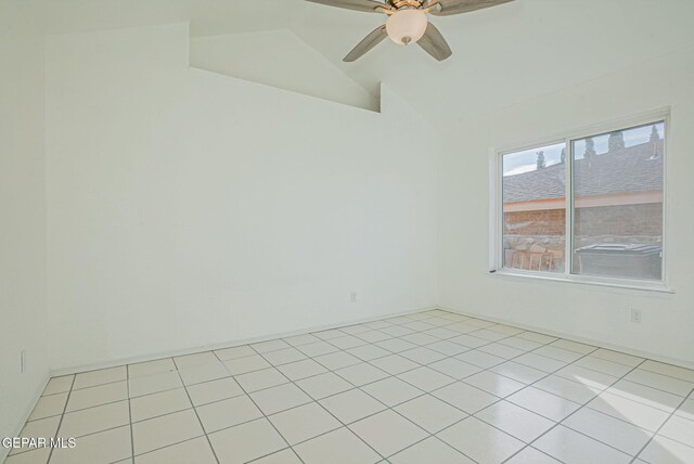 12033 Fred Carter Dr, El Paso, TX 79936 - unfurnished room with vaulted ceiling, ceiling fan, and light tile patterned floors