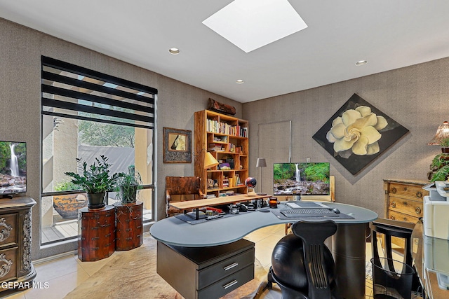 1114 Los Jardines Cir, El Paso, TX 79912 - home office with tile patterned floors, recessed lighting, and a skylight
