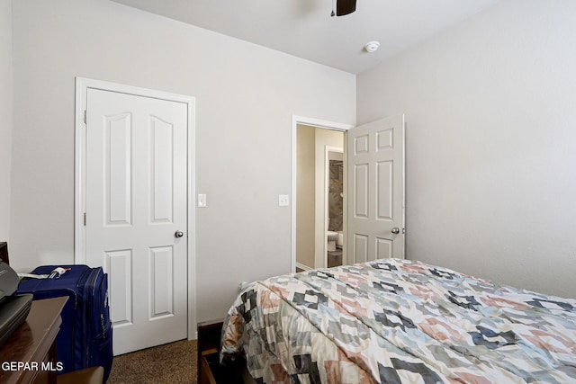 carpeted bedroom with a ceiling fan