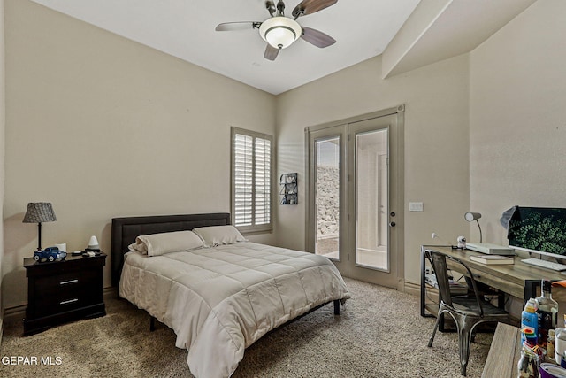 6664 Tuscany Ridge Dr, El Paso, TX 79912 - carpeted bedroom with access to exterior, an office area, and ceiling fan