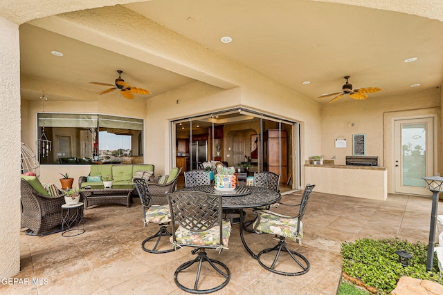 6664 Tuscany Ridge Dr, El Paso, TX 79912 - view of patio with a ceiling fan, an outdoor hangout area, and outdoor dining area