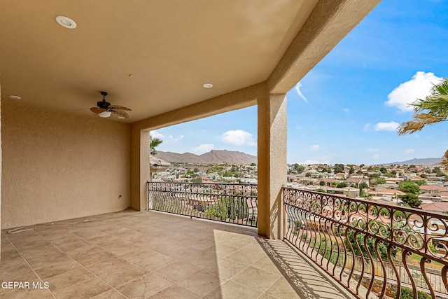 6664 Tuscany Ridge Dr, El Paso, TX 79912 - balcony featuring a mountain view, a ceiling fan, and a residential view