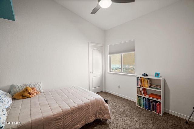 14328 N Cave Dr, El Paso, TX 79938 - bedroom featuring carpet, vaulted ceiling, baseboards, and a ceiling fan