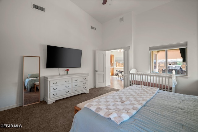14328 N Cave Dr, El Paso, TX 79938 - bedroom with a high ceiling, carpet, ceiling fan, and baseboards