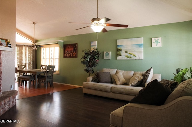 2445 Nancy Mcdonald Dr, El Paso, TX 79936 - living area featuring lofted ceiling, a ceiling fan, wood finished floors, and baseboards