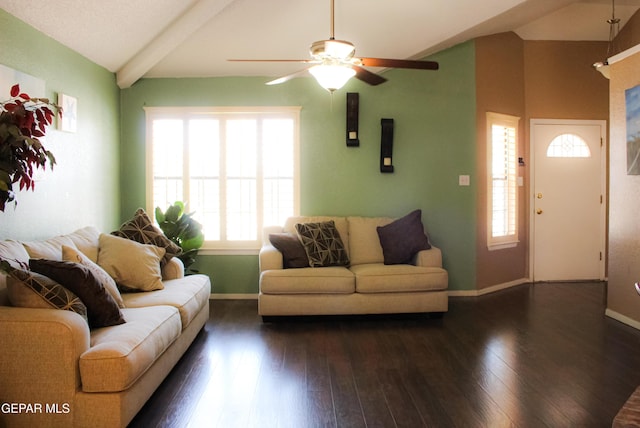 2445 Nancy Mcdonald Dr, El Paso, TX 79936 - living area featuring baseboards, a ceiling fan, and dark wood-style flooring