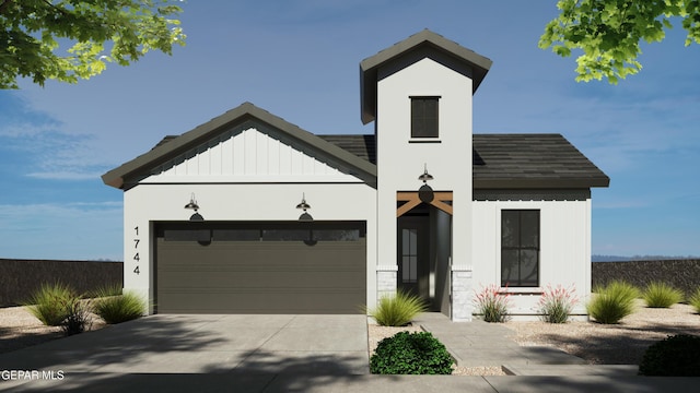 13981 Summer Wave Ave, Horizon City, TX 79928 - view of front of property featuring a garage, driveway, and board and batten siding