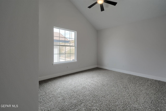 7413 Le Conte Dr, El Paso, TX 79912 - carpeted empty room featuring a ceiling fan, baseboards, and lofted ceiling