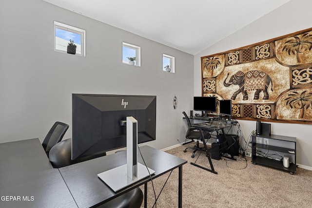 513 Bogota Pl, El Paso, TX 79928 - carpeted office space featuring lofted ceiling and baseboards