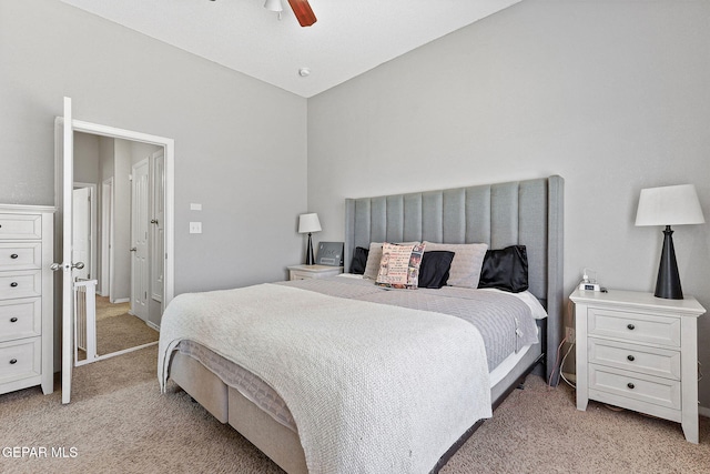 513 Bogota Pl, El Paso, TX 79928 - bedroom with light carpet, a ceiling fan, and vaulted ceiling