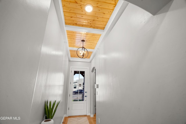 3817 Aspire Pl, El Paso, TX 79938 - doorway featuring wood ceiling and a chandelier