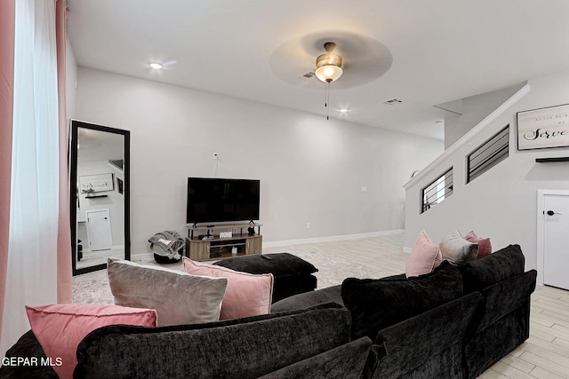 3516 Essence St, El Paso, TX 79938 - living room featuring a ceiling fan, light wood-style floors, and recessed lighting