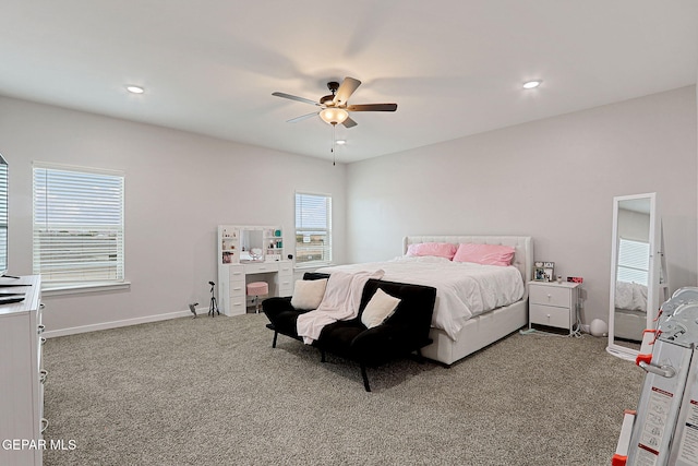 3516 Essence St, El Paso, TX 79938 - bedroom with carpet flooring, multiple windows, a ceiling fan, and recessed lighting