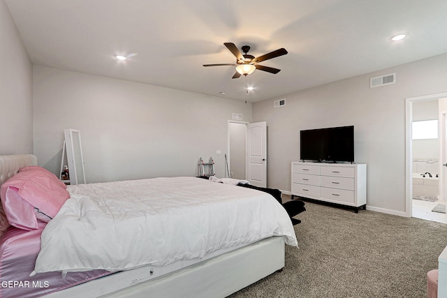 3516 Essence St, El Paso, TX 79938 - carpeted bedroom with recessed lighting, ensuite bathroom, a ceiling fan, and baseboards