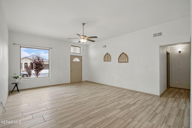 525 Cedarwood Dr, El Paso, TX 79928 - unfurnished living room with a ceiling fan, wood tiled floors, and baseboards