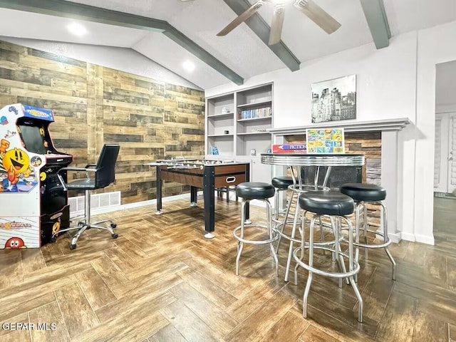 1523 Vista Real Dr, El Paso, TX 79935 - rec room featuring ceiling fan, wood walls, and baseboards