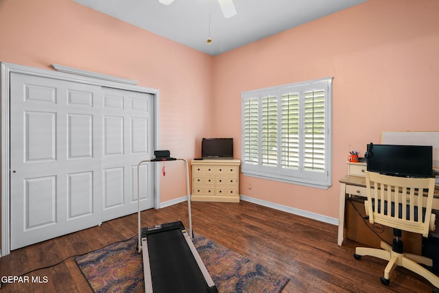 421 Wild Willow Dr, El Paso, TX 79922 - workout area featuring wood finished floors, a ceiling fan, and baseboards