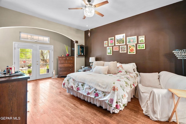 421 Wild Willow Dr, El Paso, TX 79922 - bedroom with french doors, access to outside, light wood finished floors, and a ceiling fan