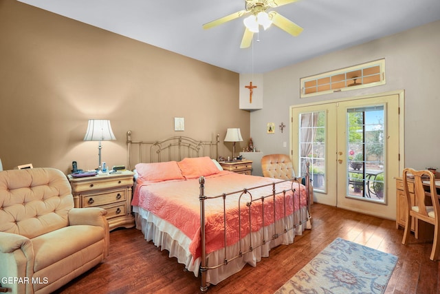 421 Wild Willow Dr, El Paso, TX 79922 - bedroom with access to outside, hardwood / wood-style flooring, french doors, and a ceiling fan