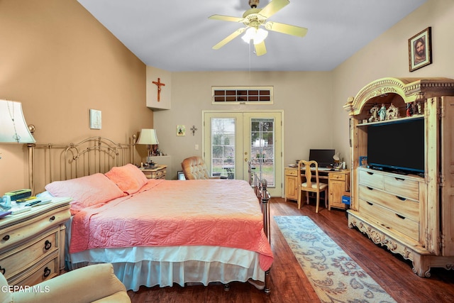 421 Wild Willow Dr, El Paso, TX 79922 - bedroom featuring french doors, access to exterior, dark wood finished floors, and a ceiling fan