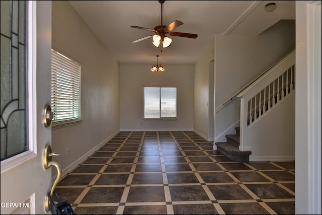 1493 Luz De Sol Dr, El Paso, TX 79912 - entryway featuring plenty of natural light, a ceiling fan, stairway, and baseboards