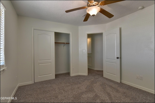 1493 Luz De Sol Dr, El Paso, TX 79912 - unfurnished bedroom featuring carpet floors, a closet, baseboards, ceiling fan, and a textured ceiling