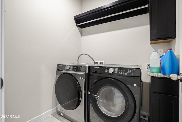 12405 Northumberg Dr, El Paso, TX 79928 - laundry room featuring separate washer and dryer, baseboards, and cabinet space