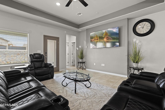 12405 Northumberg Dr, El Paso, TX 79928 - living area with ceiling fan, baseboards, light tile patterned floors, and recessed lighting