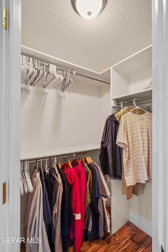 walk in closet featuring wood finished floors
