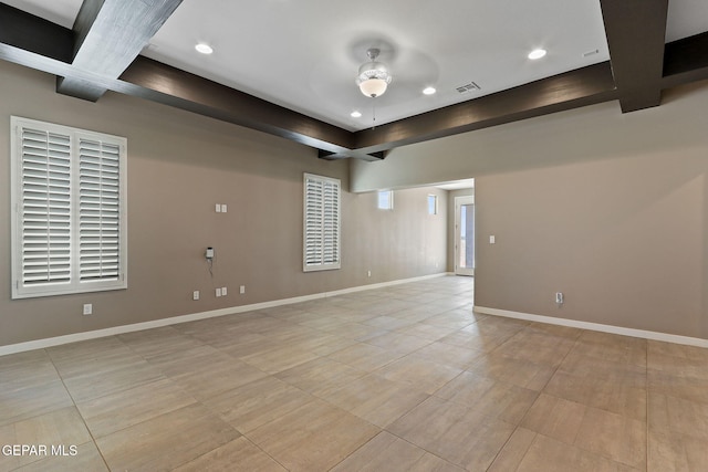 14172 Peyton Edwards Ave, El Paso, TX 79938 - spare room with ceiling fan, recessed lighting, baseboards, light tile patterned floors, and a raised ceiling