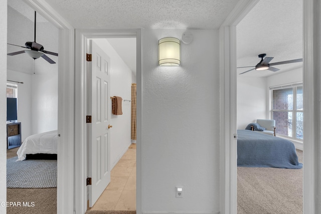 4433 Stanton St Unit T37, El Paso, TX 79902 - hall featuring a textured ceiling, baseboards, a textured wall, and light colored carpet
