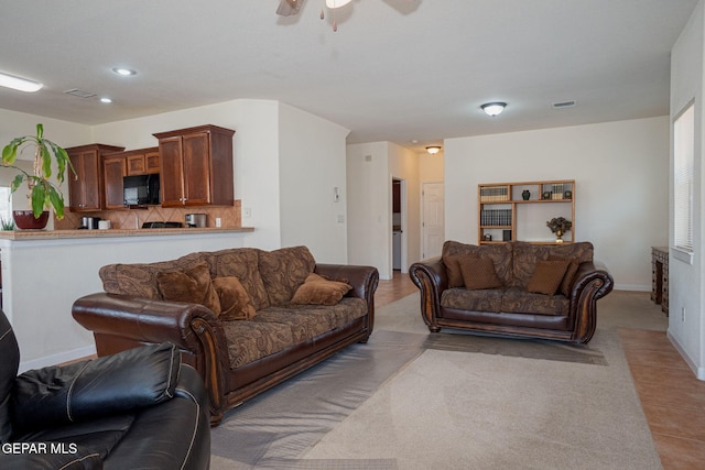 7350 Rosas Way, Canutillo, TX 79835 - living area with a ceiling fan, recessed lighting, and light carpet