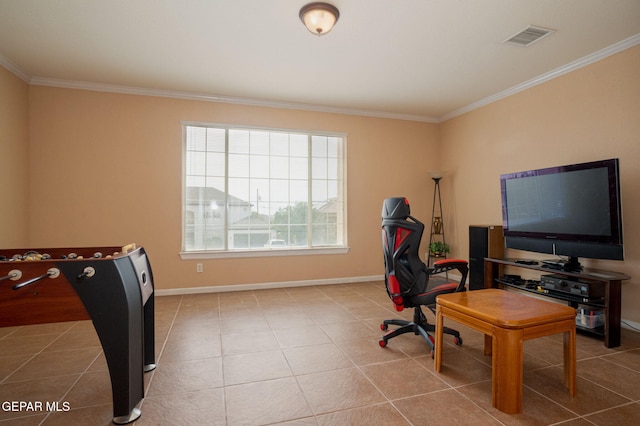 7350 Rosas Way, Canutillo, TX 79835 - office space with crown molding, tile patterned flooring, and baseboards