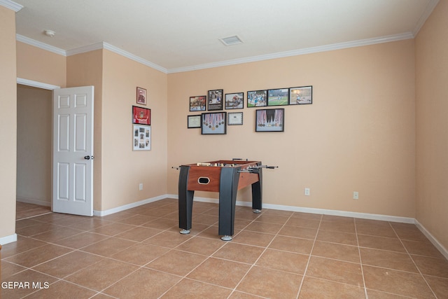7350 Rosas Way, Canutillo, TX 79835 - game room with ornamental molding, light tile patterned floors, and baseboards
