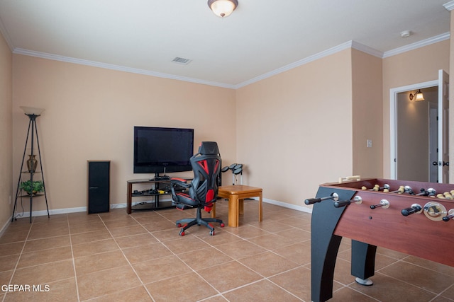 7350 Rosas Way, Canutillo, TX 79835 - playroom with ornamental molding, baseboards, and light tile patterned flooring