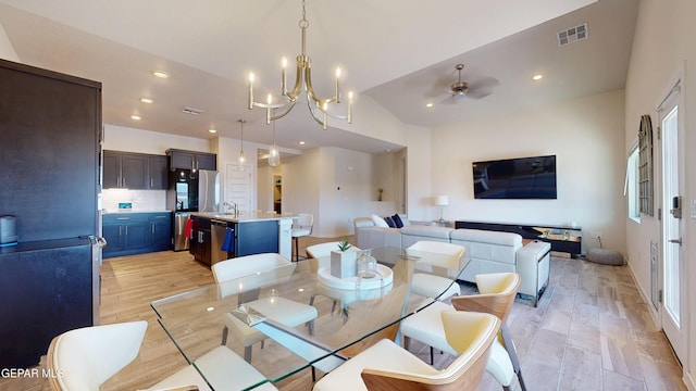 569 Logwood Ave, Canutillo, TX 79835 - dining area featuring ceiling fan, a chandelier, recessed lighting, light wood-style flooring, and baseboards