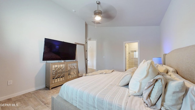 569 Logwood Ave, Canutillo, TX 79835 - bedroom with baseboards, ensuite bathroom, and a ceiling fan