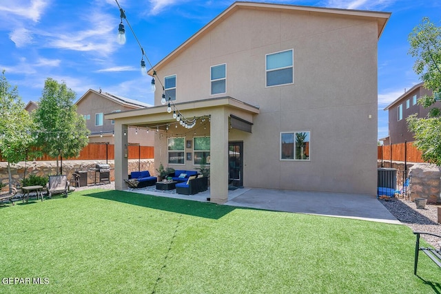 14809 Tierra Escape Ave, El Paso, TX 79938 - rear view of property with an outdoor living space, a patio, stucco siding, and central AC unit