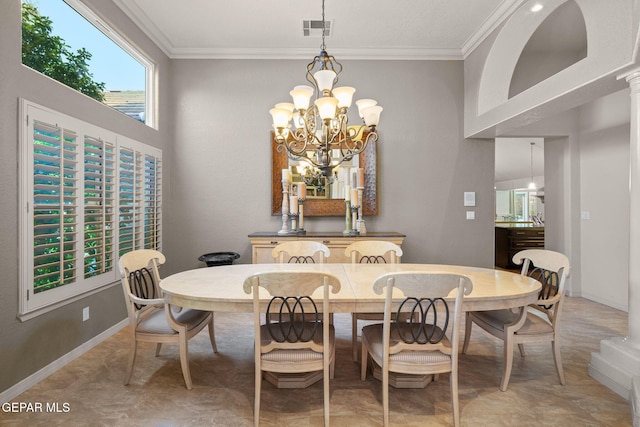 12081 E Paseo De Amor Ln E, El Paso, TX 79936 - dining space with a chandelier, ornamental molding, and baseboards