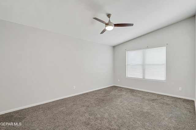 13804 Flora Vista Ave, Horizon City, TX 79928 - empty room featuring vaulted ceiling, a ceiling fan, carpet, and baseboards
